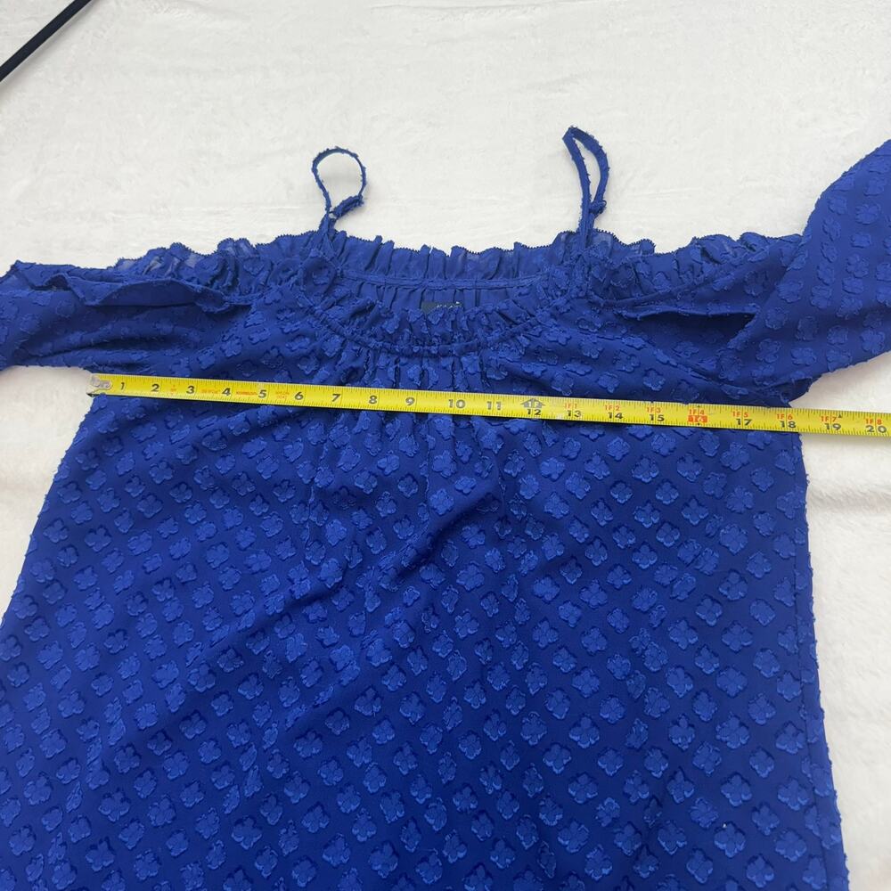 Kaari Blue Cobalt Patterned Open Shoulder Mini‎ Dress Size M Party Date Night - Picture 5 of 8